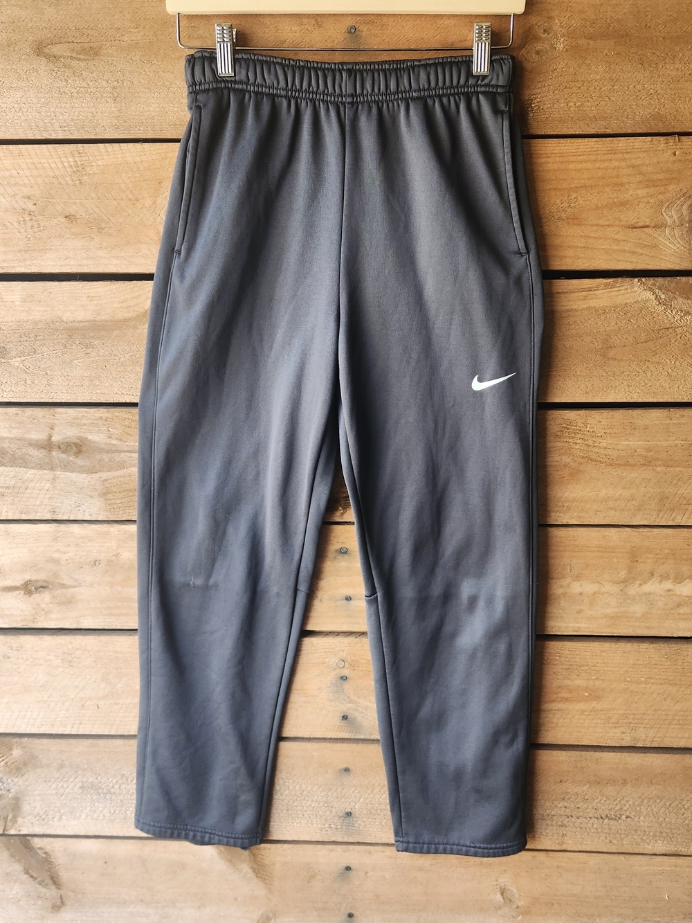Boys Nike Charcoal Gray Performance Track Pants with White Swoosh